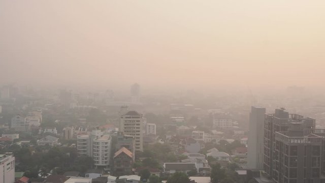 Cityscape of Bangkok covered by mixture of dust in air pollution, situation of air pollution 2.5 pm in Bangkok, Air pollution in big city,  it is unhealthy.