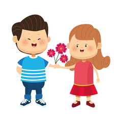 happy boy giving flowers a girl icon, colorful design