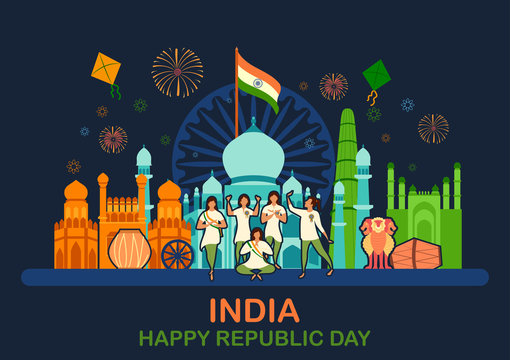 illustration of flat minimal simplistic background for 26 January Happy Republic Day of India