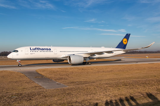 Lufthansa Airbus A350 airplane at Munich airport
