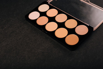 Palette of correctors for the face. Professional makeup. Shades of beige. Makeup artist tool