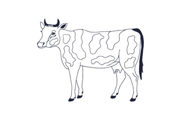 cow with spots. eps 10 vector stock illustration. hand drawing. out line