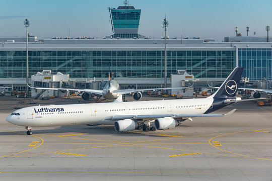 Lufthansa Airbus A340 airplane at Munich airport