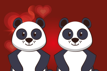 happy valentines day card with cute bears pandas couple