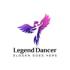dancer with phoenix logo concept. legend dancer logo design vector template