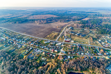 Rural landscape from the air. Many small rural houses