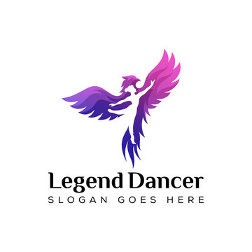dancer with phoenix logo concept. legend dancer logo design vector template