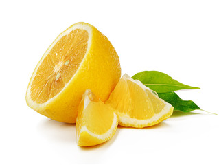 Cut lemon slice isolated on white background