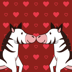 Fototapeta na wymiar happy valentines day card with cute zebras couple
