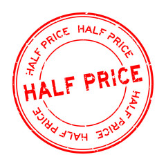 Grunge red half price word round rubber seal stamp on white background