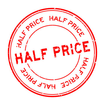 Grunge red half price word round rubber seal stamp on white background