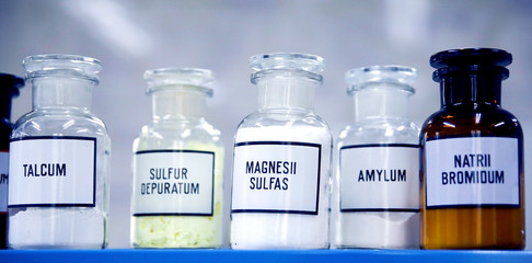 Composition of medicine bottle on white background