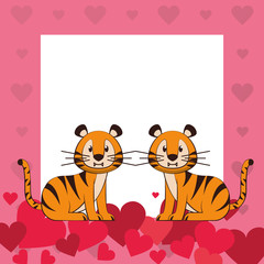 happy valentines day card with cute tigers couple