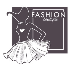 Fashion boutique monochrome logo with model sillouette in flared skirt