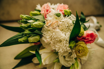 White bouquet with lilies and chrysanthemums