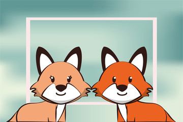 happy valentines day card with cute foxes couple