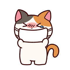 風邪でマスクをするミケ猫