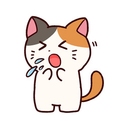風邪でくしゃみをするミケ猫