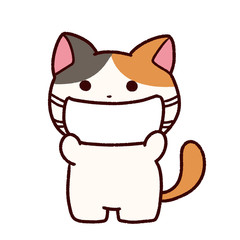 マスクで風邪予防するミケ猫