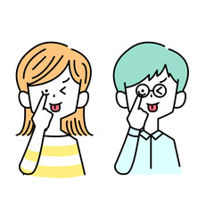 あっかんべーする男女