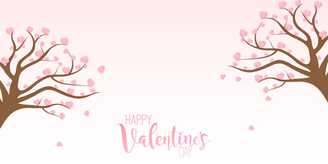 Happy Valentine's Day card with tree and hearts. Vector illustration