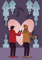 young lovers couple with winter clothes and love season