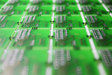 Closeup of electronic circuit board or PCB printed circuit board
