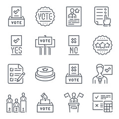 Vote and Election related line icon set. Voting linear vector illustration collection. Politic elections outline icons.