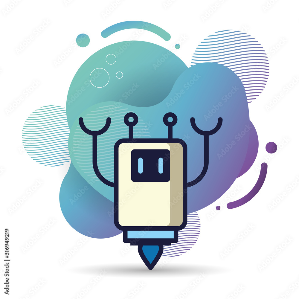 Poster robot floating technology isolated icon