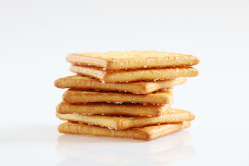 Close up dessert biscuit crackers cookie snack in bakery time on white background