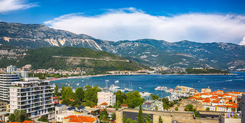 Naklejka na ściany i meble Panoramic summer view of Adriatic sea coast and Budva city