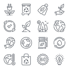 Ecology and Environment related line icon set. Eco energy and nature power linear icons. Eco friendly outline vector sign collection.