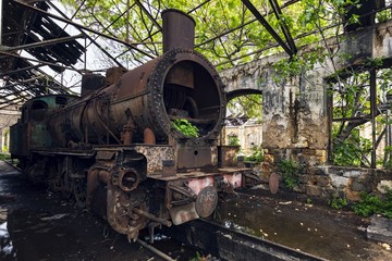 Old locomotives in an old beautiful train yard captured in Lebanon