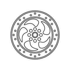 Line vector icon auto moto parts accessories brake disk. Repair service equipment. Engine elements shop catalog. Vintage vehicle symbol. Motorcycle mechanic. Transportation. Graphic element sign.