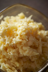 Crushed garlic in glass dish