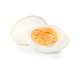 Tasty boiled eggs on white background