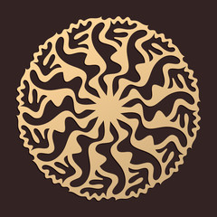Laser cutting mandala. Wooden decal. Boho concept. Golden floral pattern. CNC silhouette ornament. Vector coaster lasercut design. Flower for woodcut, papercut or metalcut. Plywood.