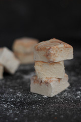 diced marshmallows on a dark background