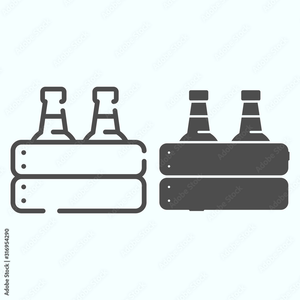 Poster case of beer line and solid icon. two glasses in a box vector illustration isolated on white. pack o