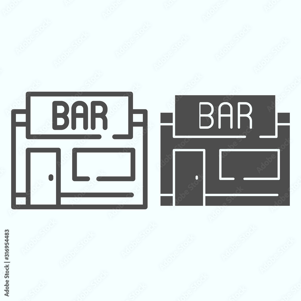 Poster street beer bar line and solid icon. pub with signboard vector illustration isolated on white. front