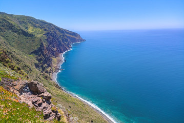 Fototapeta na wymiar Madeira island ocean and mountains landscape, San Lorenco cape, Portugal