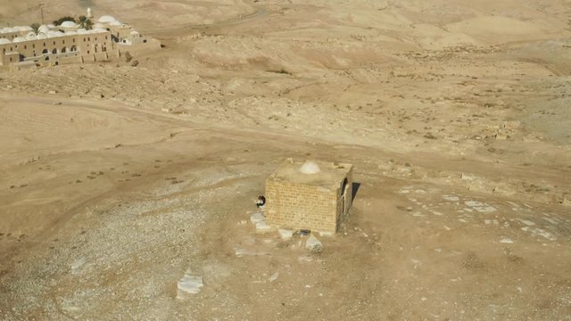 Nabi Musa (Prophet Moses) burial site in Judean desert, Israel, 4k aerial