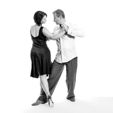 Expressions of tango 04 (black and white) - couple isolated on white background