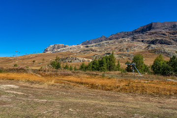 View of the mountains around Alpe d'Huez in the french Alps, France