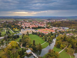 Fototapeta na wymiar Castle Lednice in Czech Republic - aerial view