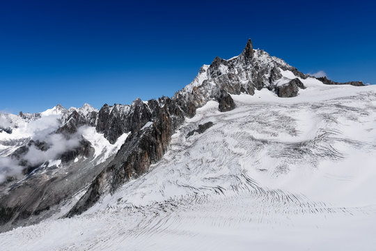 Glacier du G&eacute;ant and Dent du G&egrave;ant, mont blanc massif, Courmayeur, Aosta valley, Italy, Europe
