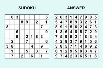 Vector sudoku with answer 322. Puzzle game with numbers.