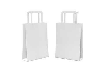 White blank paper bag mock up template on isolated white background, shopping paper bag for design...