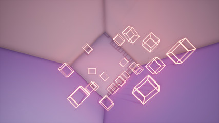 abstract pink background with neon squares, 3d rendering