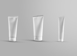 A template of tubes with standing on the lid on a white isolated background for advertising in an online store.